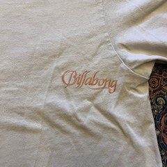 Vintage Billabong Spell Out Graphic T Shirt XL Beige Y2K Surf Palm Tree Sunset T