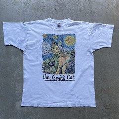 Vtg 1990 Van Gogh’s Cat Shirt Single Stitch Men’s XL Night Art Moon Painting
