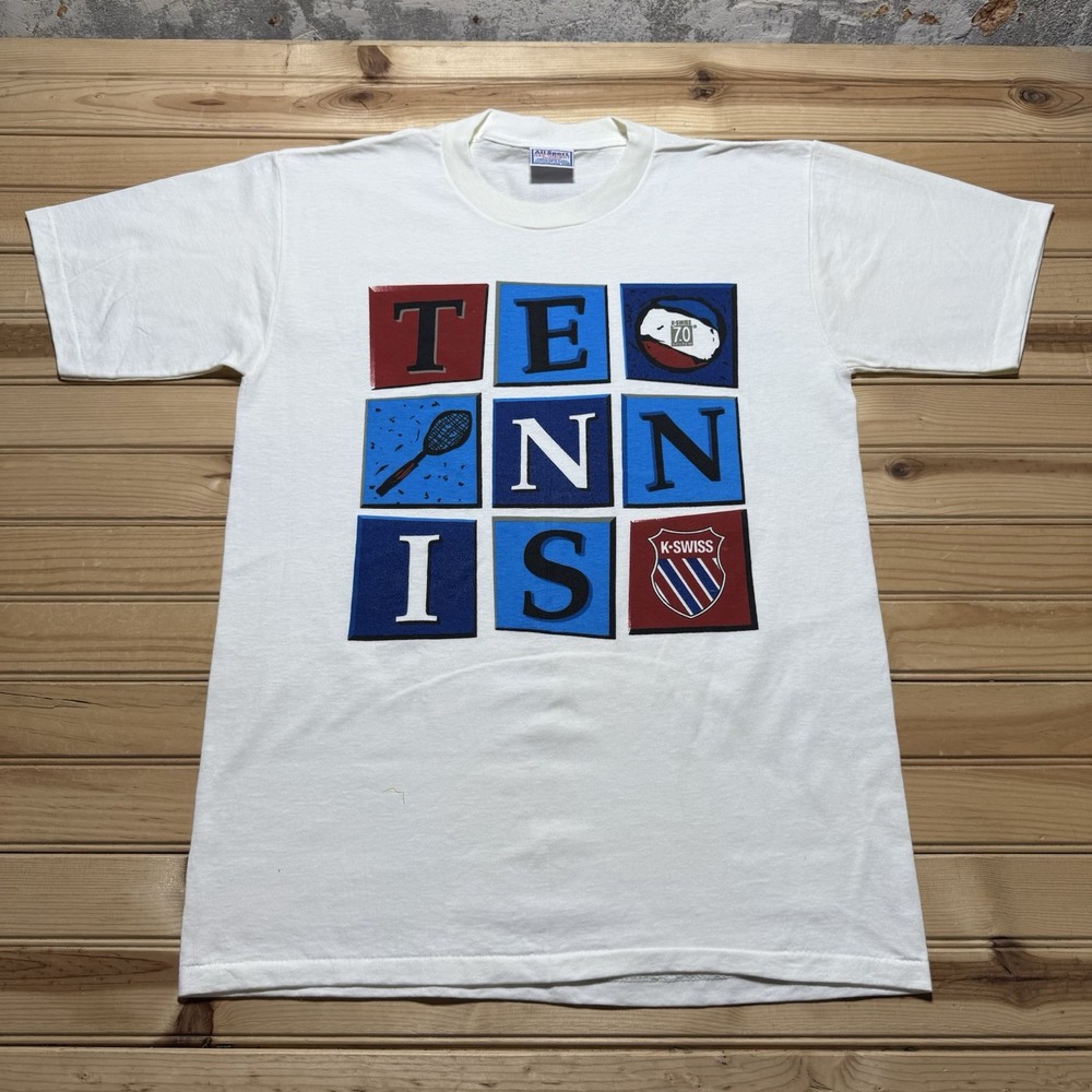 Vintage 90s K-Swiss 7.0 System Tennis Single Stitch White Shirt Size Medium