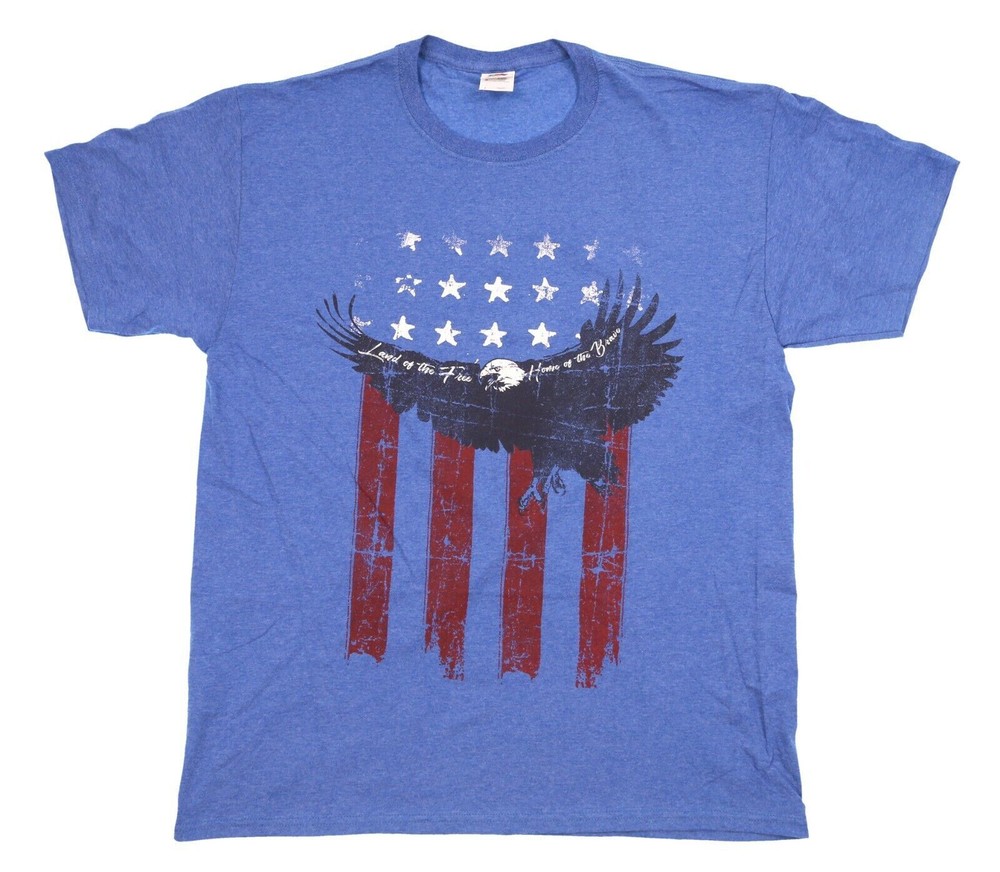 USA T Shirt Men’s Land of The Free Home of The Brave Bald Eagle T-Shirt Size L