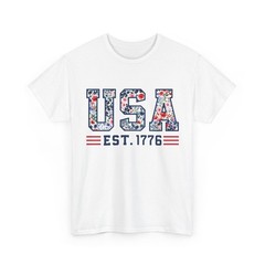 Floral Pattern Patriotic USA Shirt – 4th of July Graphic Tee Women Vintage
