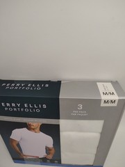 Perry Ellis Mens White Crew Neck T-Shirts 3 Pack Medium Cotton Blend New Sealed