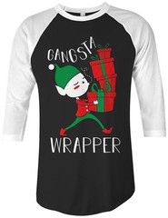 Gangsta Wrapper Unisex Raglan T-Shirt Elf Christmas Santa Claus