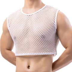 Men Mesh Mini Vest Crop Tops Sexy Muscle Sports Gym Transparent Fishnet T-Shirts