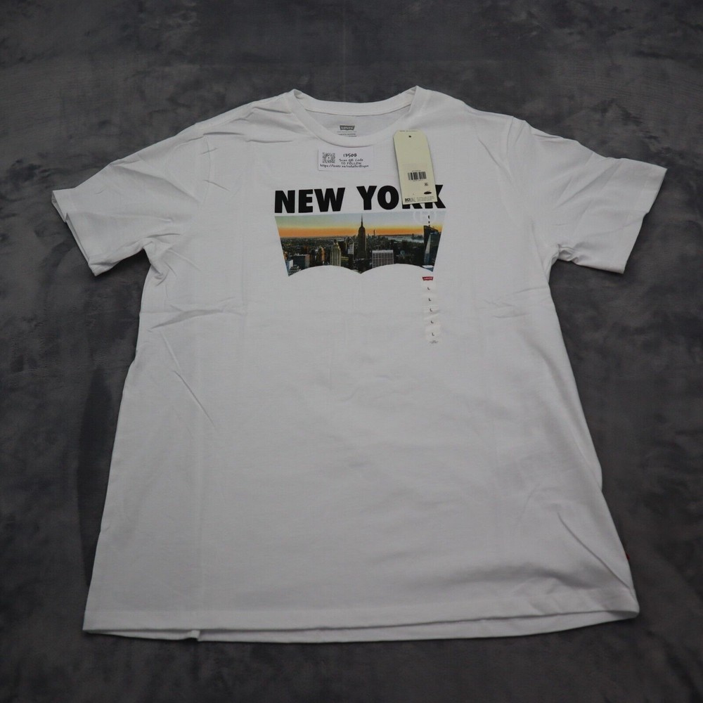 Levi Strauss Shirt Mens L White Short Sleeve Crew Neck Graphic Print Cotton Knit