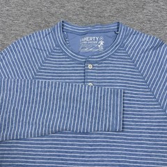 Faherty Shirt Mens Medium Blue Striped Cloud Cotton Henley Long Sleeve Preppy