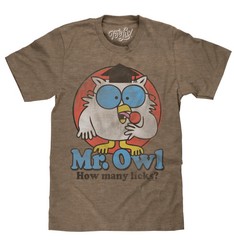 Mr. Owl How Many Licks? Mens T Shirt Brown