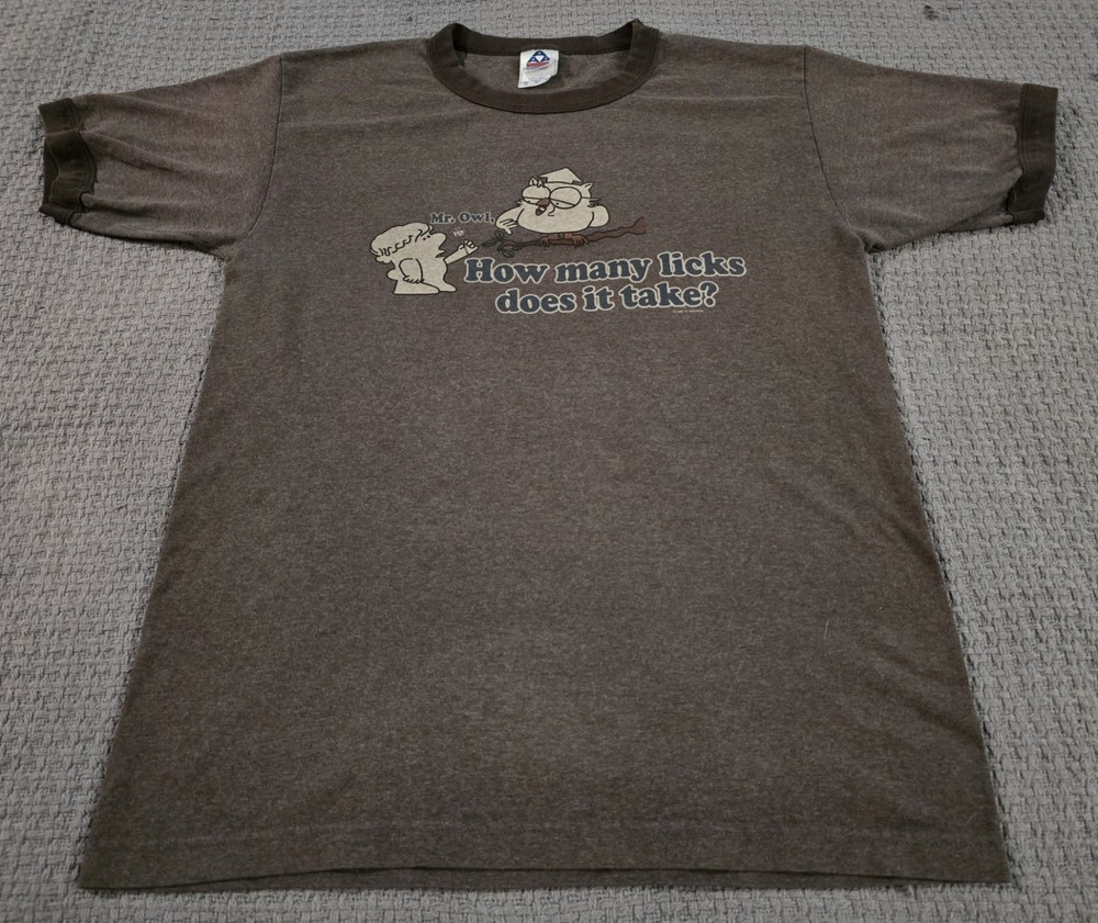 Vintage Ringer OWL How Many Licks Tootsie Pop T-Shirt Size Med Retro