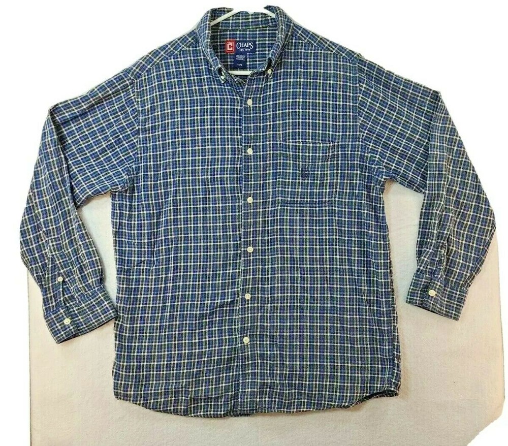 Chaps Mens Large Blue Plaid Long Sleeve Button Up Flannel Shirt