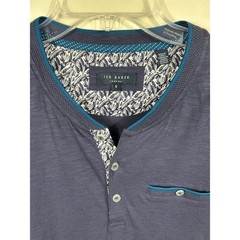 Ted Baker London Slub Henley Shirt Men’s XL Long Sleeve Floral Trim Preppy