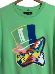 Akoo T-Shirt Graphic Fox Short Sleeve Men’s 2XL Dk Green Lt Green Blue Crew Neck