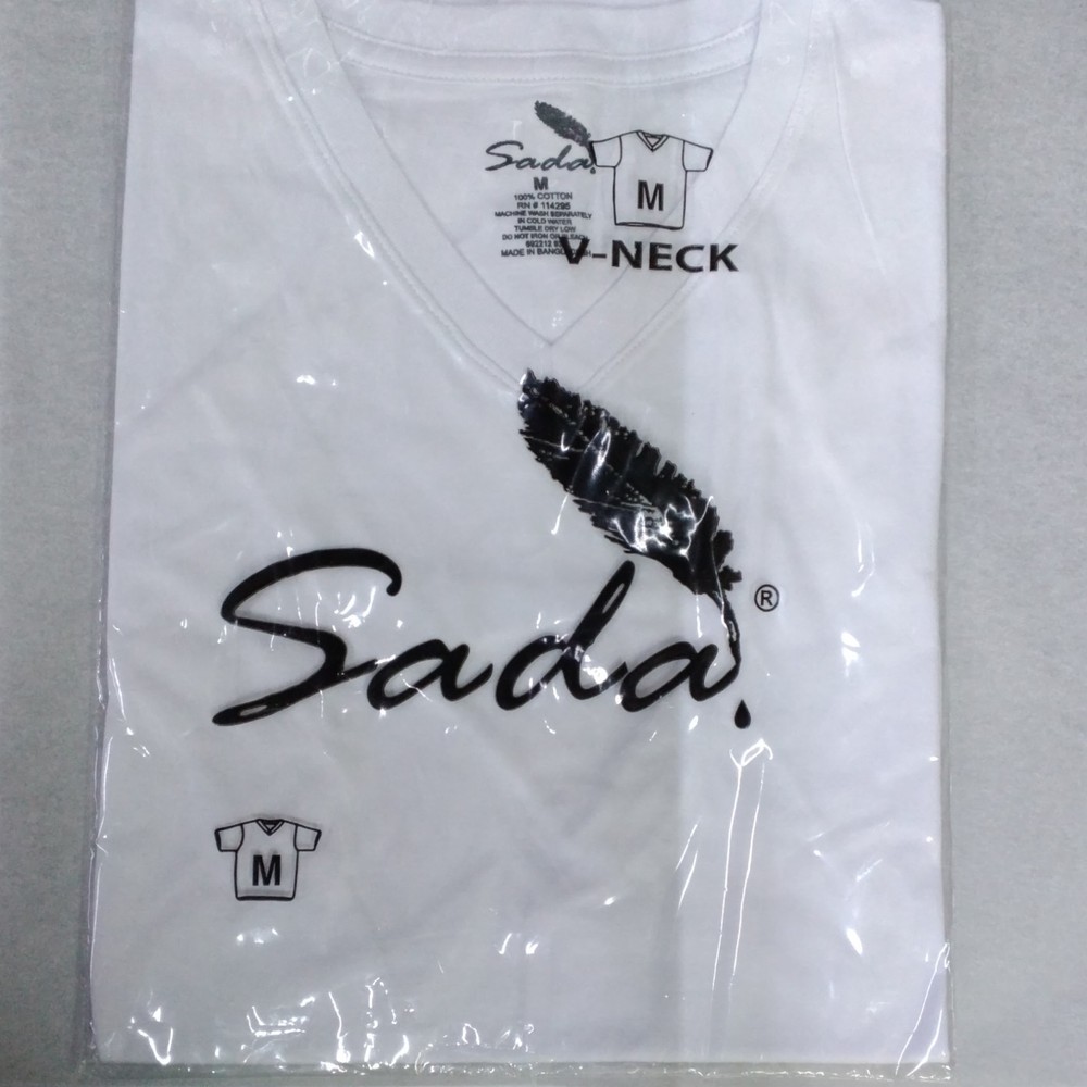 Sada Men’s White M Cotton Knit V-Neck T-Shirt Short Sleeve