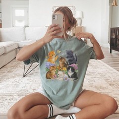 Cute Kitten Graphic T-Shirt, Vintage Cat Lover Tee, Comfort Colors Ivory Shirt,