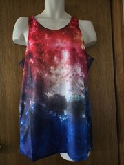 Adicreat Large 3D Print Space Sleeveless Tank Top Multicolor T-Shirt Round Neck