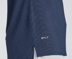New BYLT Premium Basics Navy Pulse Short Sleeve Split Hem Shirt XL NWT