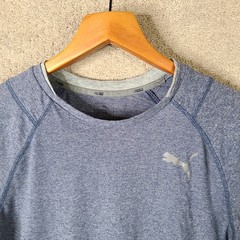 Puma Shirt Mens Medium Blue Striped Athletic Short Sleeve Cotton Blend