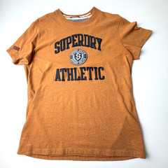 Premium SuperDry Athletic Shirt, Raised Lettering, Soft Feel, Brown, Men’s 2XL