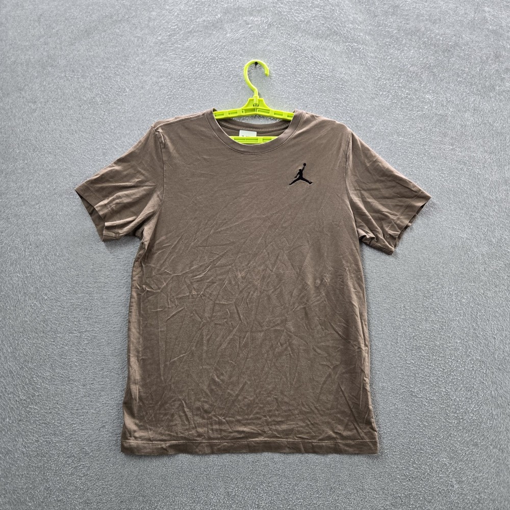 Jordan Men Shirt L Brown Embroidered Jumpman Logo Short Sleeve
