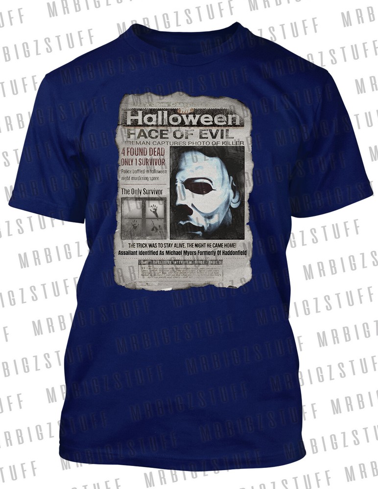 Michael Newspaper Graphic Big Tall Sm Halloween Tee Shirt Pro Club Shaka Blue T