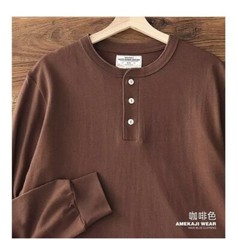Vintage Men Long Sleeve Henry T-Shirt Pure Color Cotton Shirts Casual Tops