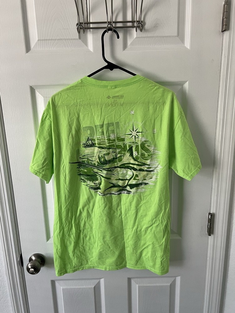 Reel Legends T-Shirt Mens Large Neon Green Fishing Marlin Outdoors