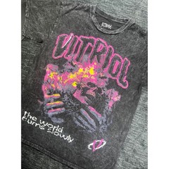Vitriol Graphic T-Shirt Mens Large Black Acid Wash Skull The World Burns Slowly