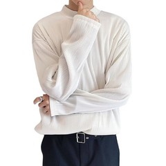 Mens Casual Pleated Drape Half Turtleneck T Shirt for Daily Wear and Commuting