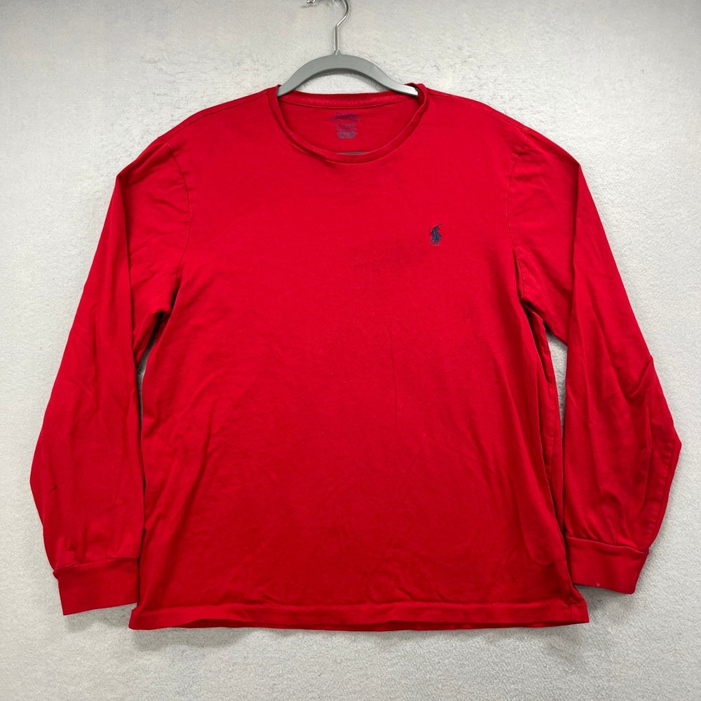 Polo Ralph Lauren T Shirt Mens L Red Custom Slim Fit Cotton Long Sleeve Tee