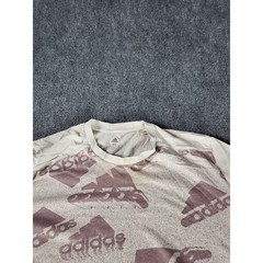 Adidas Brand Love Performance Tee XL Off White Burgundy Allover Multi Logo Shirt