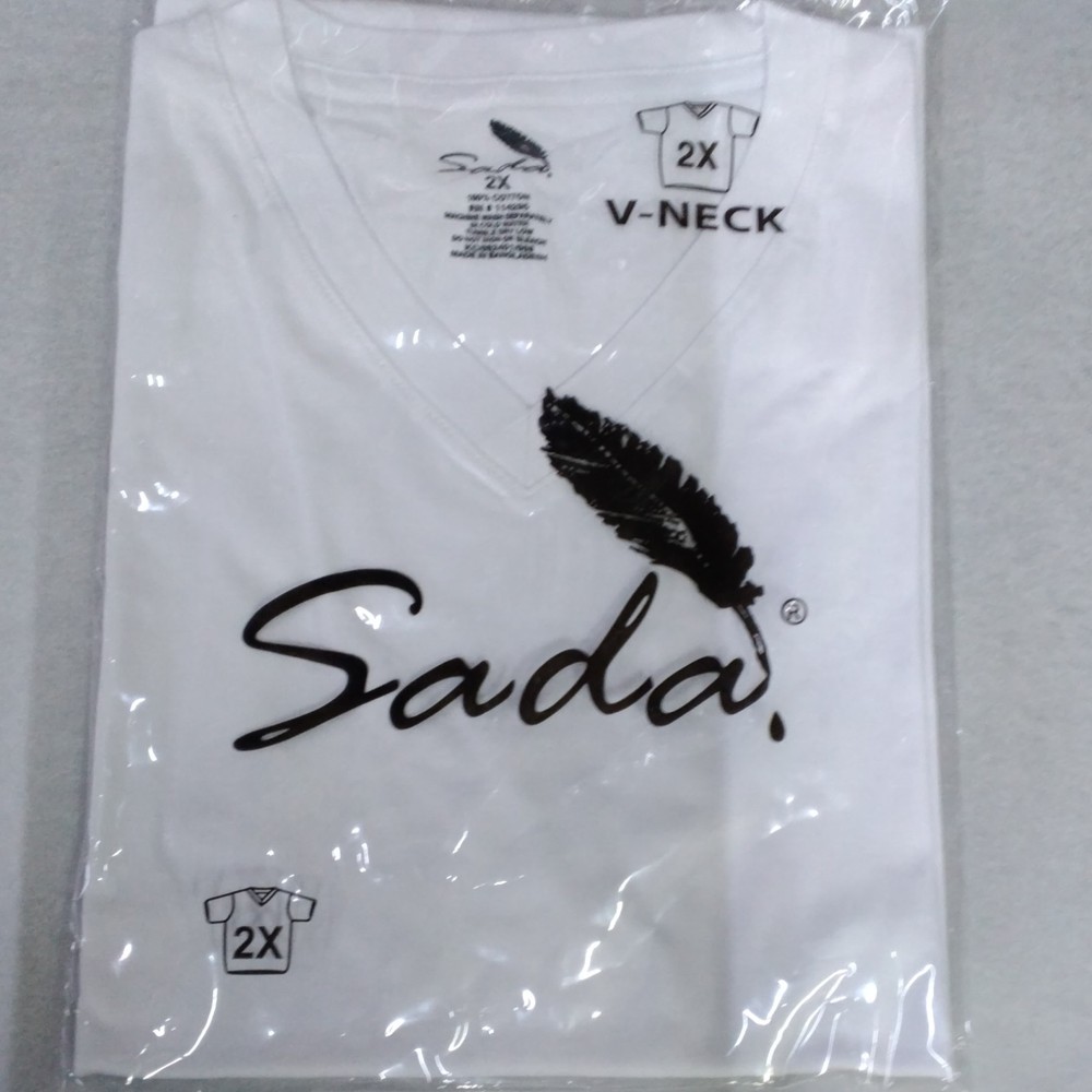 Sada Men’s White 2X Cotton Knit V-Neck Short Sleeve T-Shirt