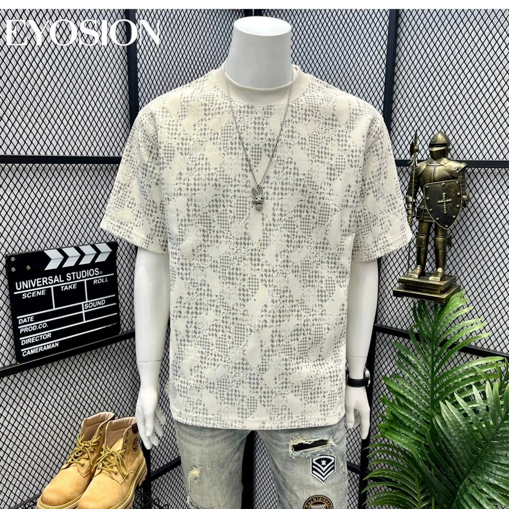 Men’s Houndstooth Camouflage Print T-Shirt Summer Short Sleeve Casual Tee Top