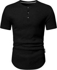Men’s Muscle Slim Henley Shirts Crewneck Longline T-Shirt Gym