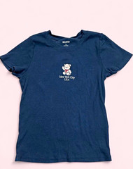 Hollister Men’s Blue Solid Knit Embroidered Teddy Bear NYC Crew T-Shirt Size M