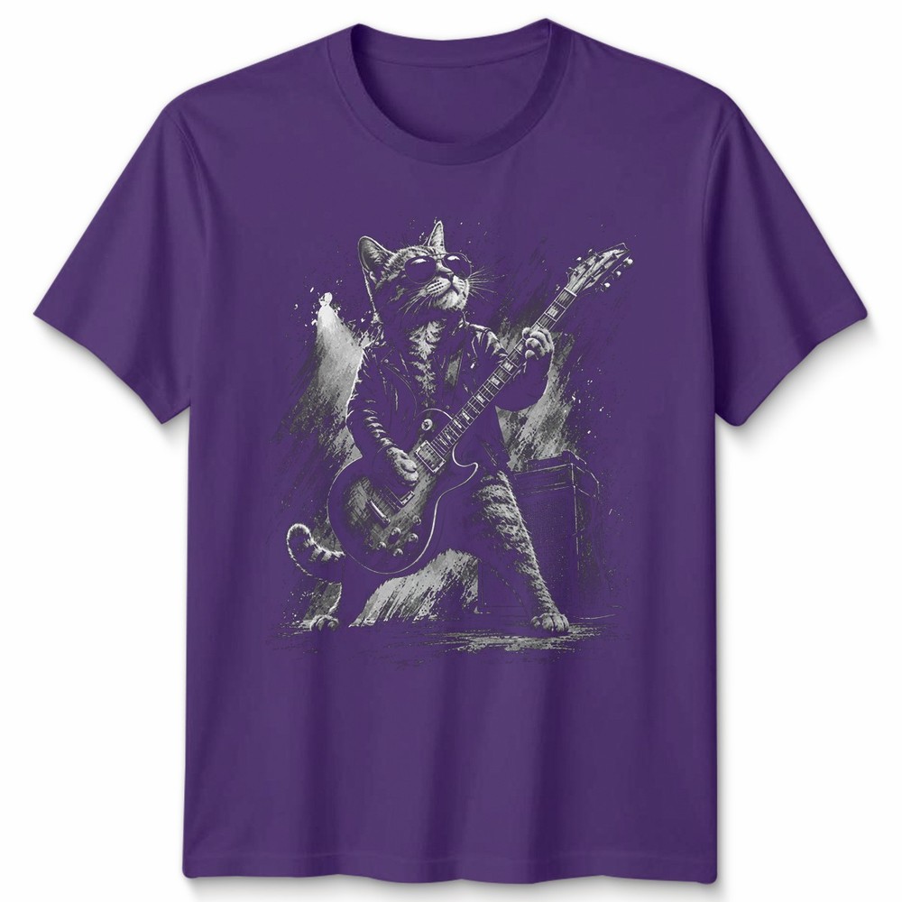 Funny Cat Playing Unisex T Shirt Guitar Rock And Roll Gifts Graphic Tee
