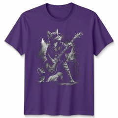 Funny Cat Playing Unisex T Shirt Guitar Rock And Roll Gifts Graphic Tee