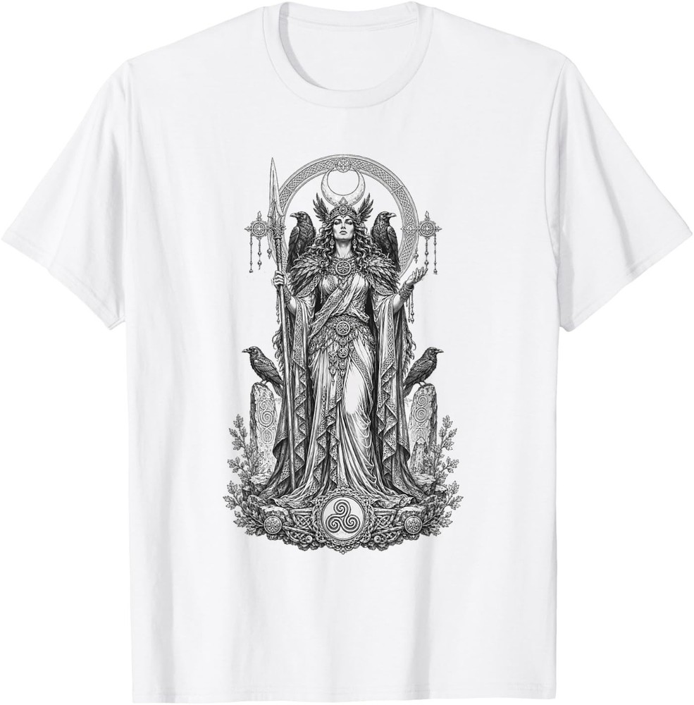 Morrigan Celtic Raven Goddess Sacred Warrior Line Art Unisex T-Shirt