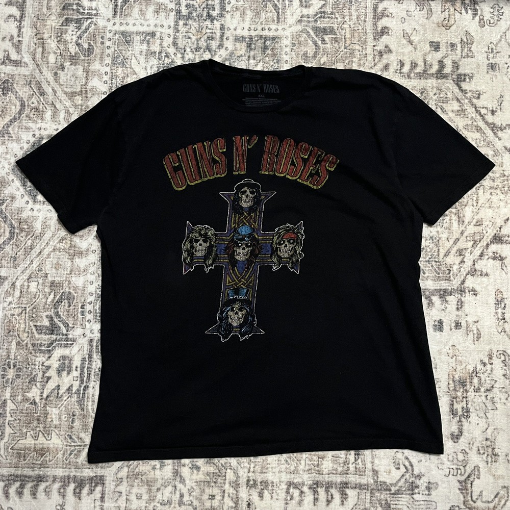 guns n roses t shirt 3xl Black Band Tee Rock with Cross Skull Graphic