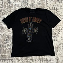 guns n roses t shirt 3xl Black Band Tee Rock with Cross Skull Graphic