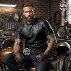 Men’s Genuine Lambskin Leather T-Shirt Black White Classic Leather Tee All sizes