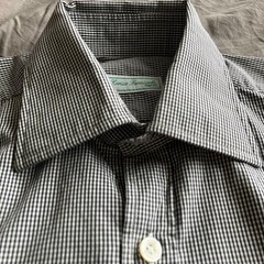 Errico Formicola Micro Gingham Check Cutaway Shirt Size 37