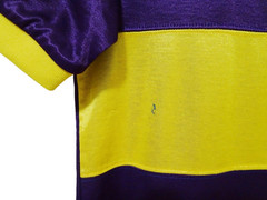S Vtg 90s Y2K Purple Yellow Striped Acid House Rave Cyber Club Jersey T-Shirt