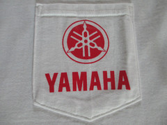 New Yamaha Short Sleeve T-shirt w/ Front Pocket w/ Yamaha Logo White/ Back Boat