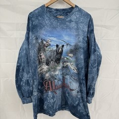 The Mountain T Shirt Blue Tie Dye Alaska Bear Wolf Fish Graphic LS Tee Men’s XL