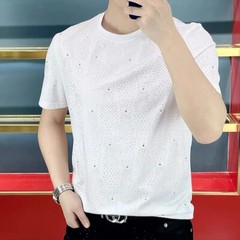 New Men Fashion Trend Starry Print Summer Streetwear Short Sleeve Black T-Shirt