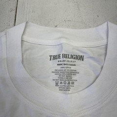 True Religion Shirt Mens Medium White Logo Side Tape Tee Tagless Crewneck Casual