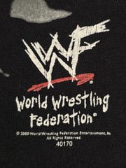 Vintage 2000 (WWF) t-shirt Of Dwayne “The Rock” Johnson on a black cotton tee.