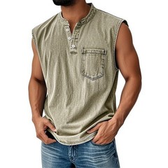 Men Sleeveless Beach Tee Hawaiian Summer Shirt Button Vest Henley Tank Tops#SML