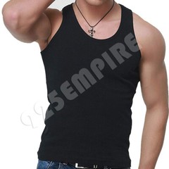 Men 100%Cotton Ribbed Black/White/Grey Tank Top A-Shirt Wife Beater Undershirts