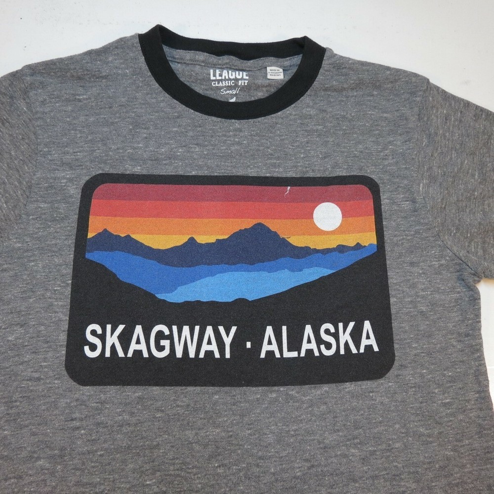 LEAGUE CLASSIC FIT SKAGWAY ALASKA MOUNTAIN TEE T SHIRT Mens S Tri Blend Soft
