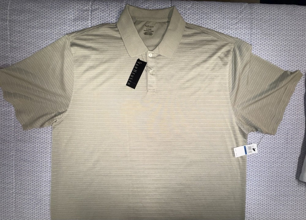 Van Heusen Mens size XL Polo Shirt Short Sleeve Beige NWT